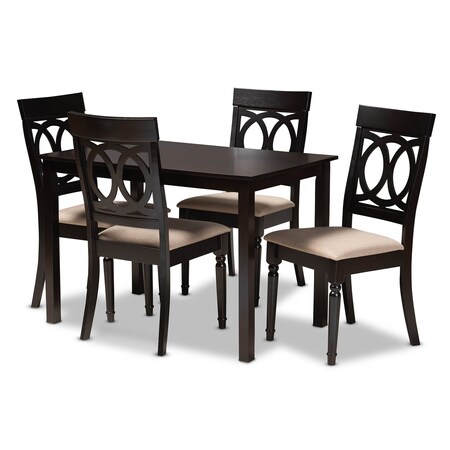 Baxton Studio Lucie Sand Upholstered Espresso Finished 5-Piece Wood Dining Set 157-9731-8026
